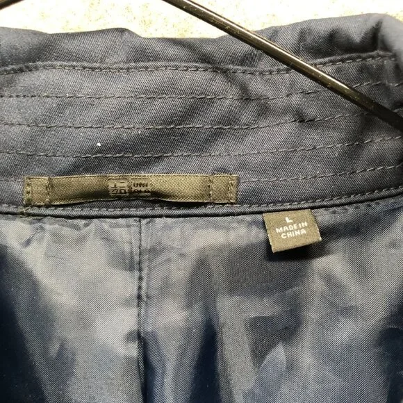 Uniqlo Belted Trench Coat Womens L Navy Blue Longline Buckle Double Breasted - Picture 7 of 8